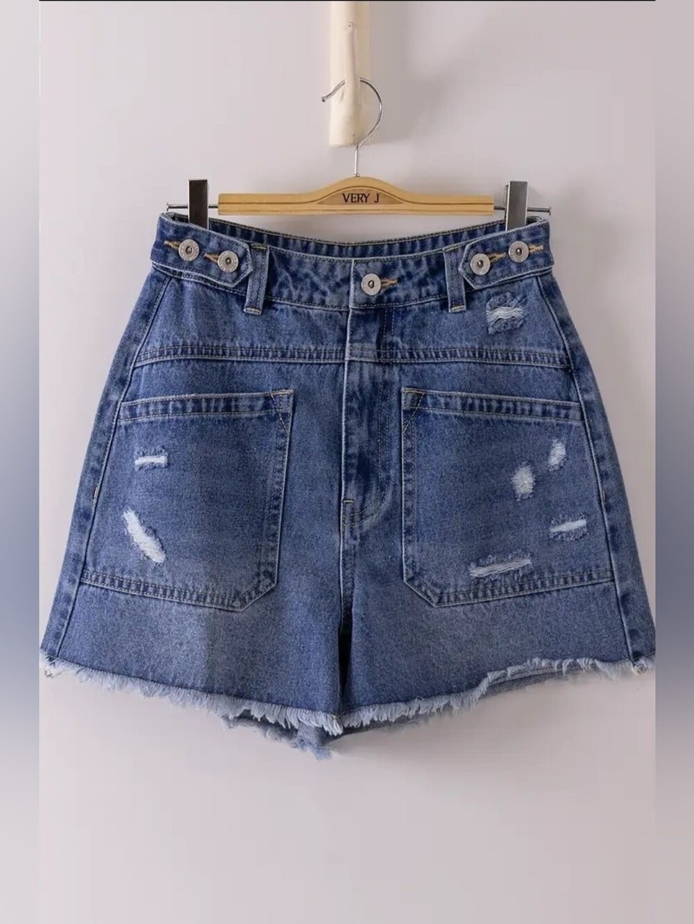 NWT, Very J Blue High-Waist Distressed Jean Shorts, Size Small - Picture 2 of 3